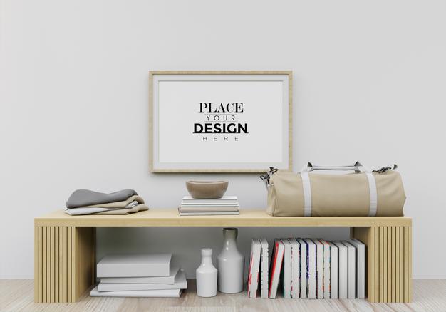 Poster Frame In Living Room Psd Mockup Psd