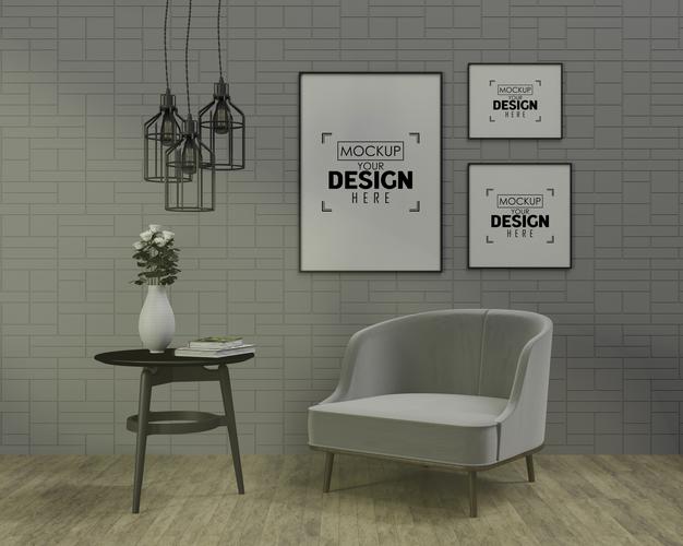 Poster Frame In Living Room Psd Mockup Psd