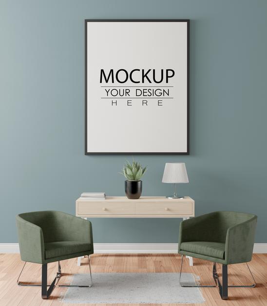 Poster Frame In Living Room Psd Mockup Psd