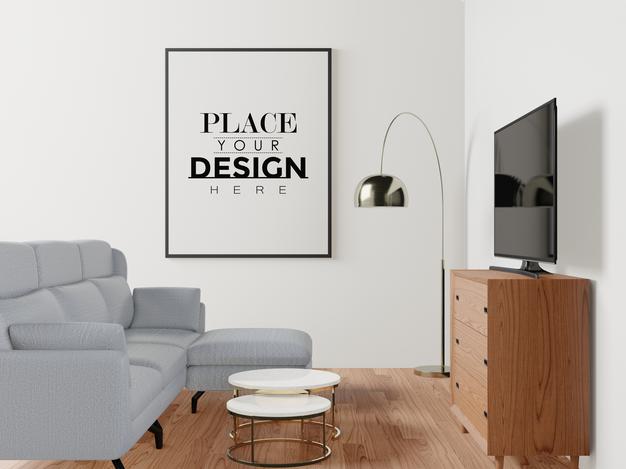 Poster Frame In Living Room Psd Mockup Psd