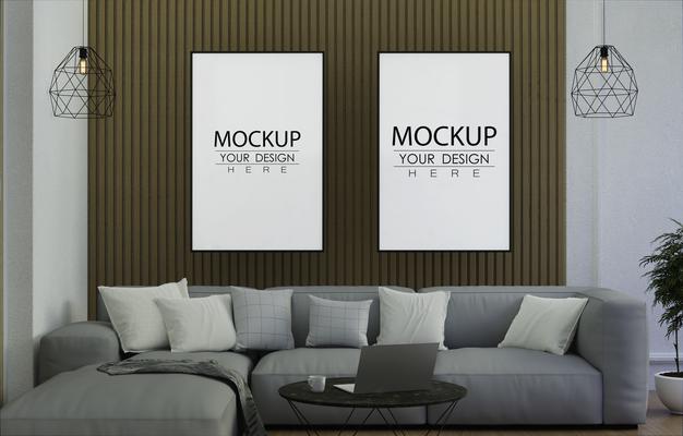 Poster Frame In Living Room Psd Mockup Psd