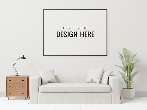 Poster Frame In Living Room Psd Mockup Psd