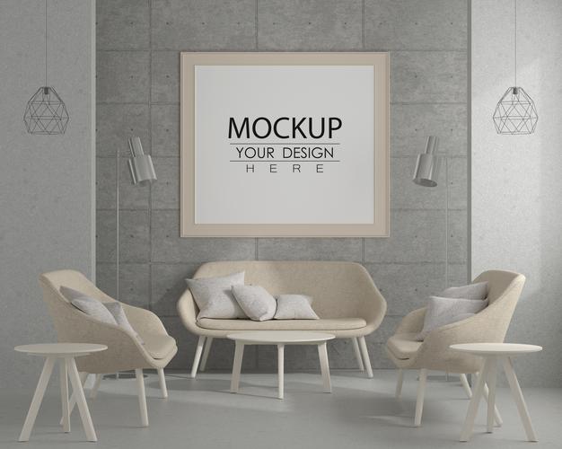 Poster Frame In Living Room Psd Mockup Psd