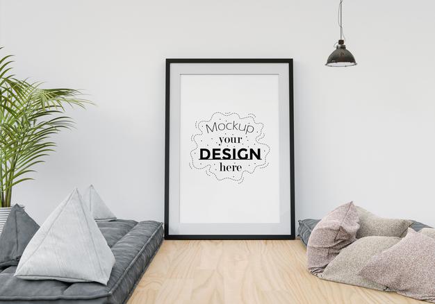 Poster Frame In Living Room Psd Mockup Psd