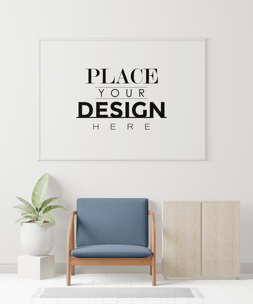 Poster Frame In Living Room Psd Mockup Psd