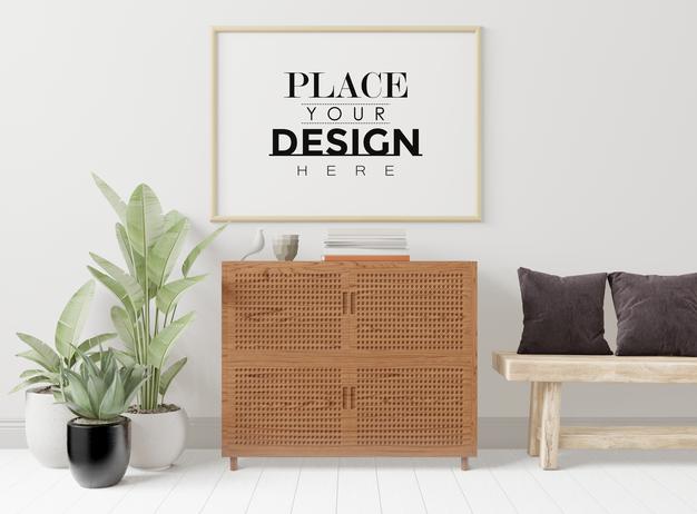 Poster Frame In Living Room Psd Mockup Psd