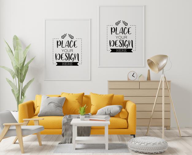 Poster Frame In Living Room Psd Mockup Psd