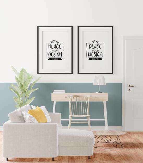 Poster Frame In Living Room Psd Mockup Psd