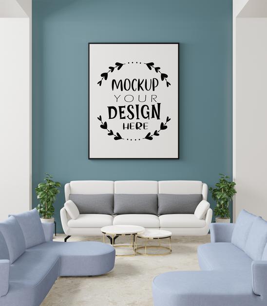 Poster Frame In Living Room Psd Mockup Psd