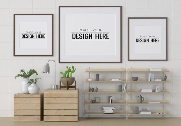 Poster Frame In Living Room Psd Mockup Psd