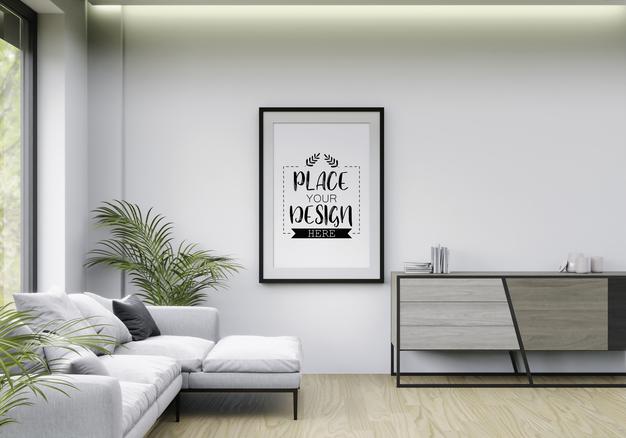 Poster Frame In Living Room Psd Mockup Psd