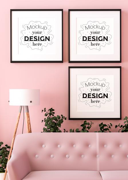Poster Frame In Living Room Psd Mockup Psd