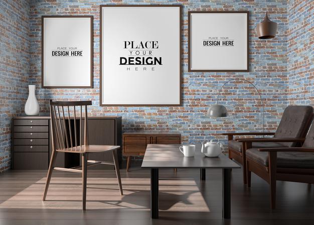 Poster Frame In Living Room Psd Mockup Psd