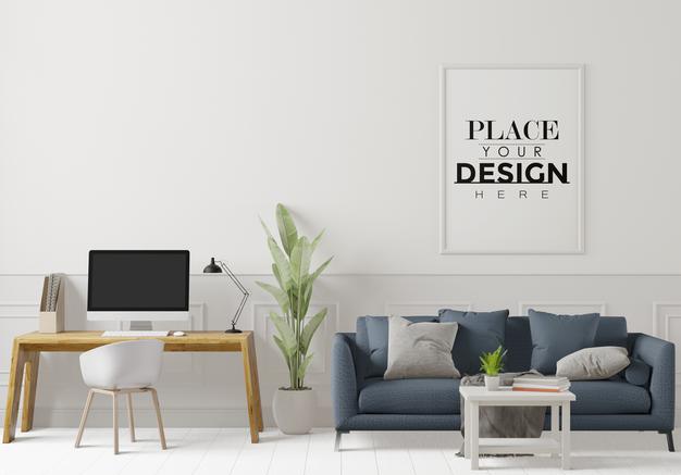 Poster Frame In Living Room Psd Mockup Psd