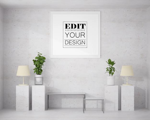 Poster Frame In Living Room Psd Mockup Psd
