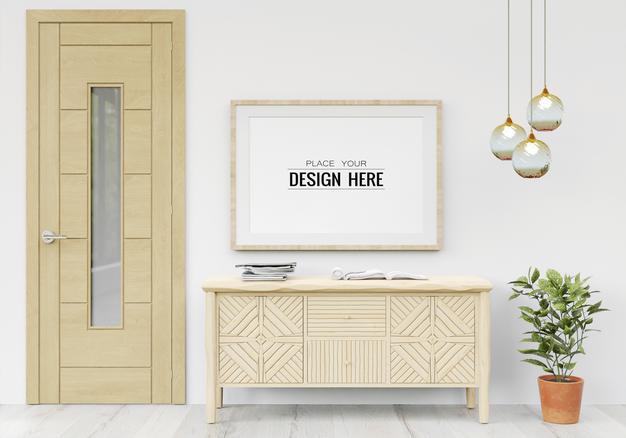 Poster Frame In Living Room Psd Mockup Psd