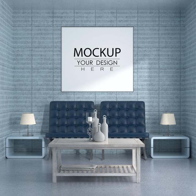 Poster Frame In Living Room Psd Mockup Psd