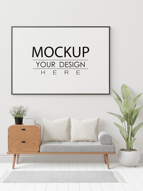 Poster Frame In Living Room Psd Mockup Psd