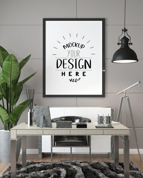 Poster Frame In Living Room Psd Mockup Psd