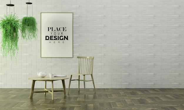 Poster Frame In Living Room Psd Mockup Psd