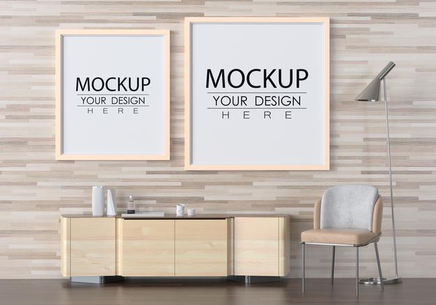 Poster Frame In Living Room Psd Mockup Psd
