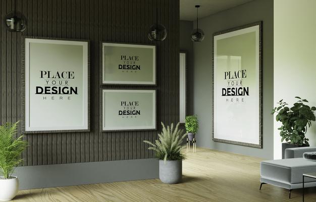 Poster Frame In Living Room Psd Mockup Psd
