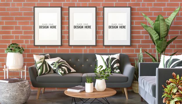 Poster Frame In Living Room Psd Mockup Psd