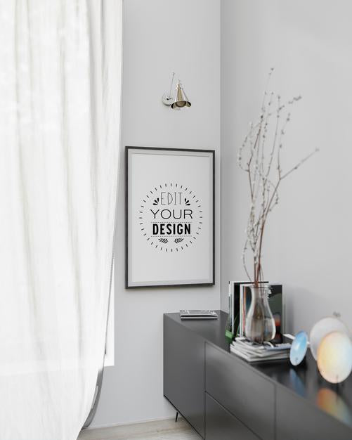 Poster Frame In Living Room Psd Mockup Psd