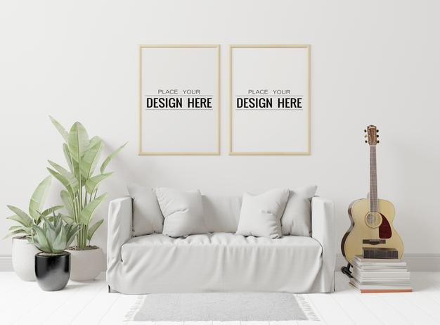 Poster Frame In Living Room Psd Mockup Psd