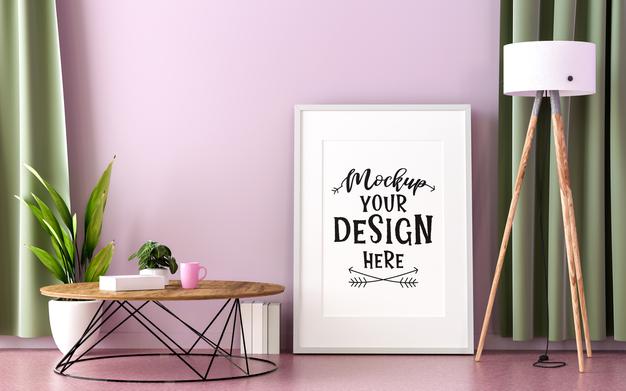 Poster Frame In Living Room Psd Mockup Psd
