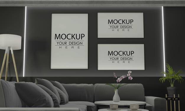 Poster Frame In Living Room Psd Mockup Psd