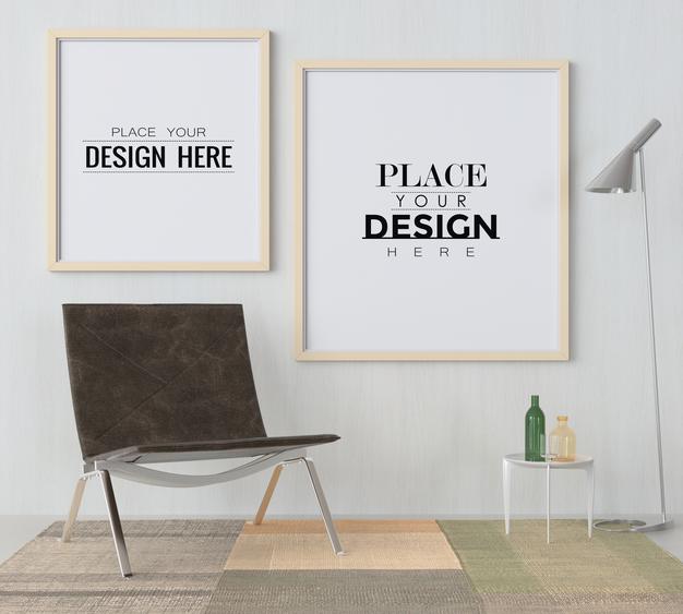 Poster Frame In Living Room Psd Mockup Psd
