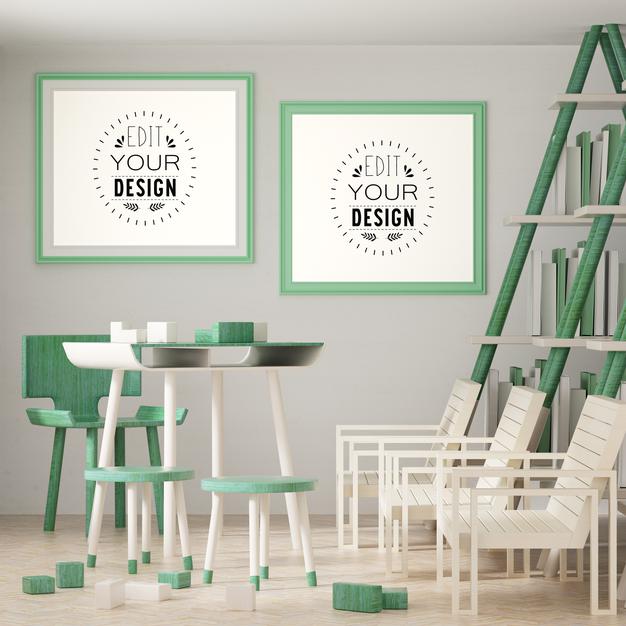 Poster Frame In Living Room Psd Mockup Psd