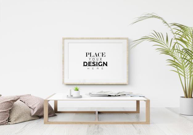 Poster Frame In Living Room Psd Mockup Psd
