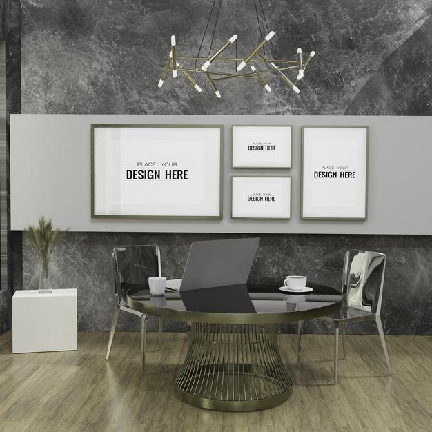 Poster Frame In Living Room Psd Mockup Psd