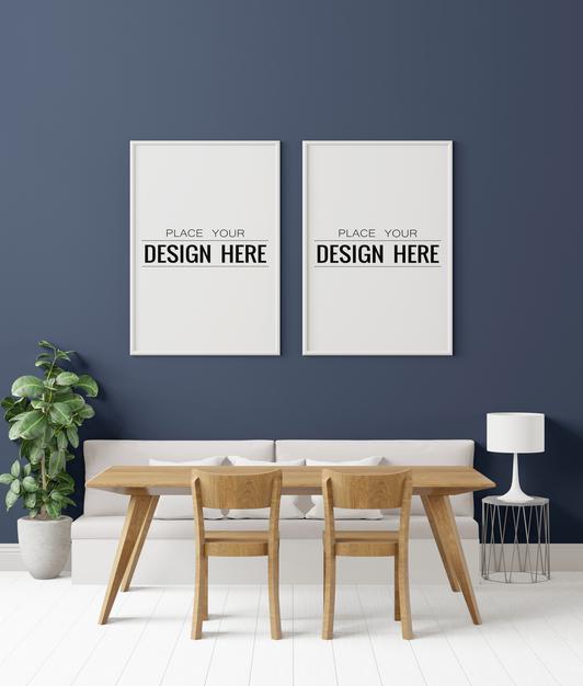 Poster Frame In Living Room Psd Mockup Psd