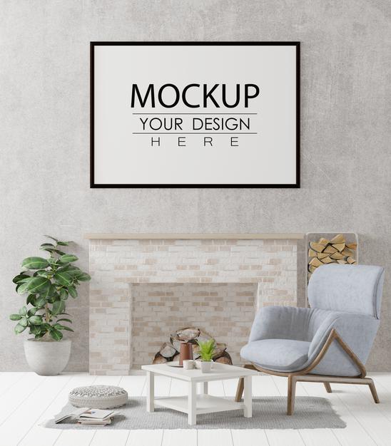 Poster Frame In Living Room Psd Mockup Psd