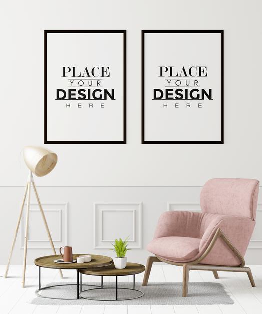 Poster Frame In Living Room Psd Mockup Psd