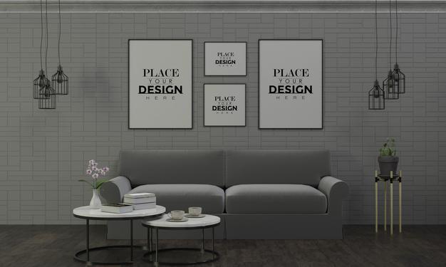 Poster Frame In Living Room Psd Mockup Psd
