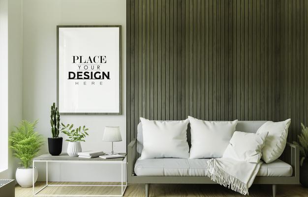 Poster Frame In Living Room Psd Mockup Psd