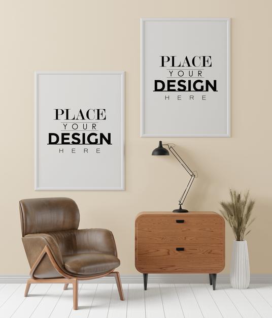 Poster Frame In Living Room Psd Mockup Psd