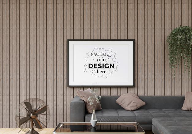 Poster Frame In Living Room Psd Mockup Psd