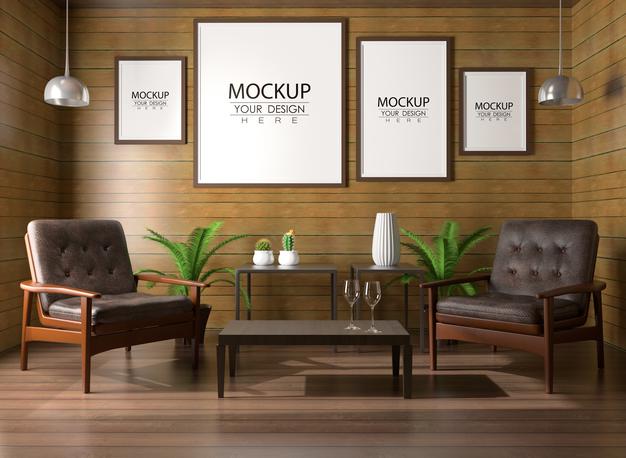 Poster Frame In Living Room Psd Mockup Psd