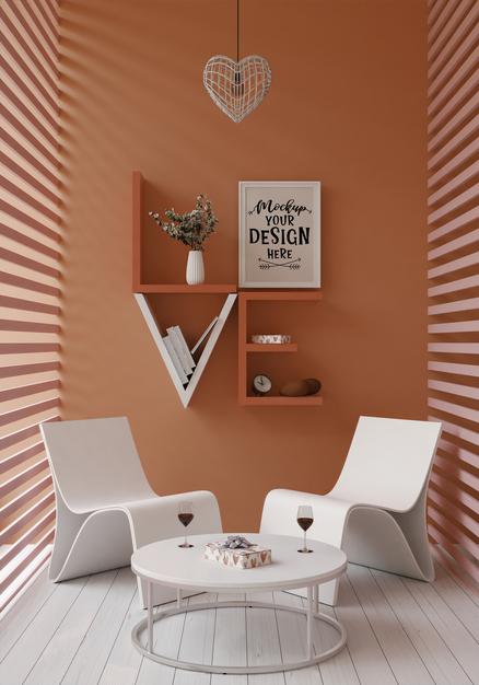 Poster Frame In Living Room Psd Mockup Psd