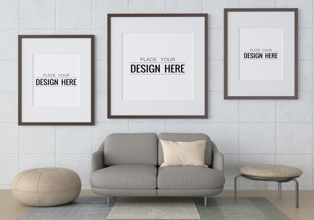 Poster Frame In Living Room Psd Mockup Psd