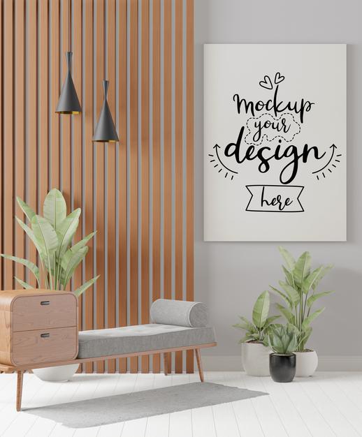 Poster Frame In Living Room Psd Mockup Psd