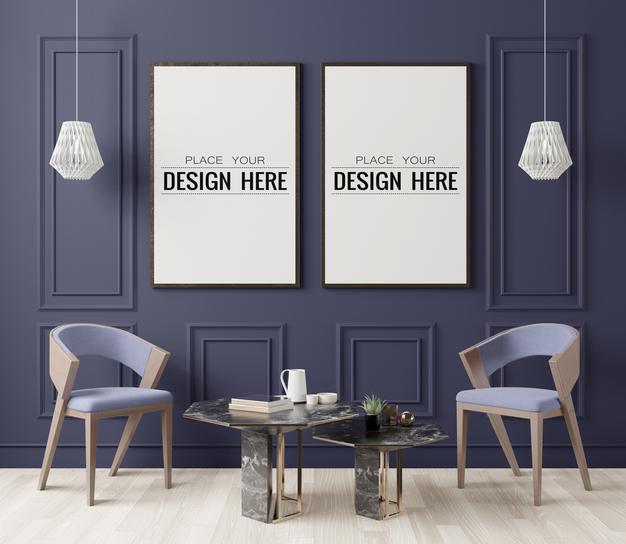 Poster Frame In Living Room Psd Mockup Psd