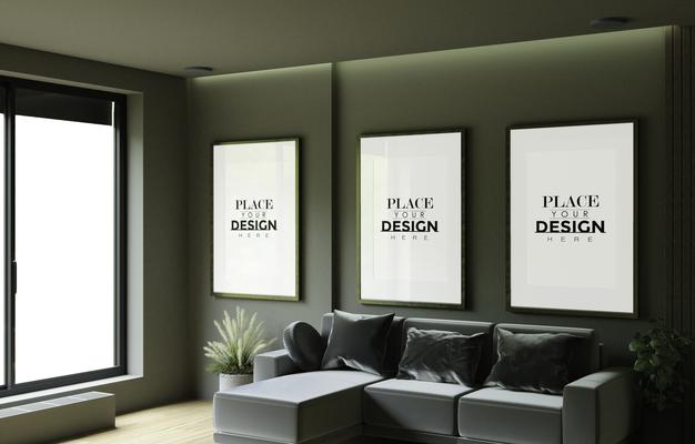 Poster Frame In Living Room Psd Mockup Psd