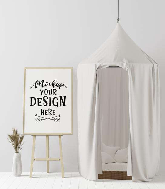 Poster Frame In Living Room Psd Mockup Psd