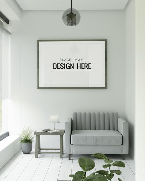 Poster Frame In Living Room Psd Mockup Psd